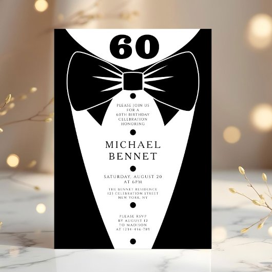Elegant Black Tuxedo 60th Birthday Einladung
