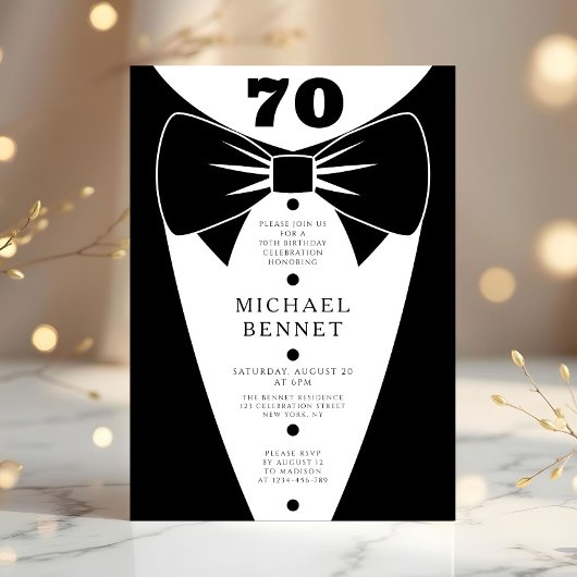 Elegant Black Tuxedo 70th Birthday Einladung