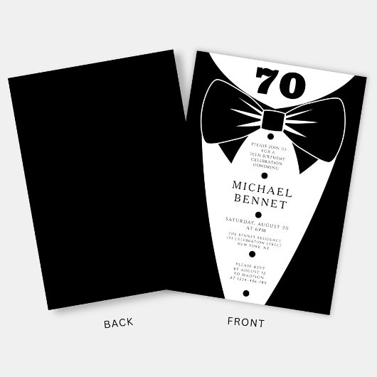 Elegant Black Tuxedo 70th Birthday Einladung
