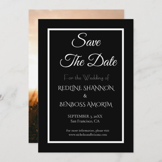 Elegant Black Typography Save The Date (Vorne/Hinten)