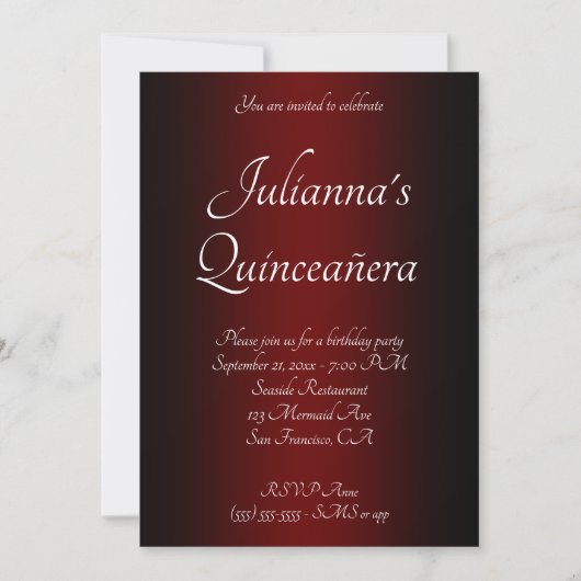 Elegant Black und Burgundy Ombre Quinceañera Einladung (Vorderseite)