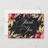 Elegant Black Vibrant Boho Bloral Script Wedding Dankeskarte (Vorderseite)