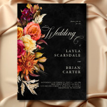 Elegant Black Vibrant Boho Bloral Script Wedding