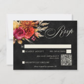Elegant Black Vibrant Boho Bloral Script Wedding RSVP Karte (Vorderseite)