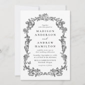 Elegant Black Victorian Floral Photo Wedding Einladung (Vorderseite)