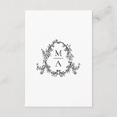 Elegant Black Victorian Floral Wedding Details Begleitkarte (Rückseite)