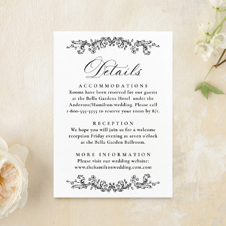 Elegant Black Victorian Floral Wedding Details Begleitkarte