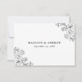 Elegant Black Victorian Floral Wedding RSVP Karte (Rückseite)