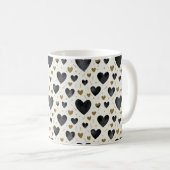 Elegant Black Watercolor & Gold Glitter Hearts Kaffeetasse (VorderseiteRechts)