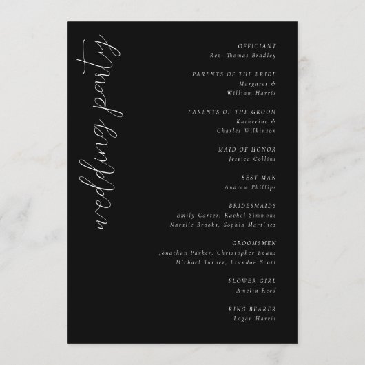 Elegant Black Wedding Ceremony Program Programm (Rückseite)