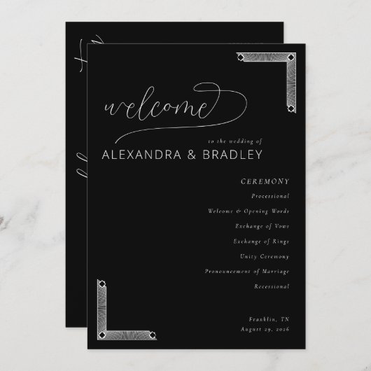 Elegant Black Wedding Ceremony Program Programm (Vorne/Hinten)