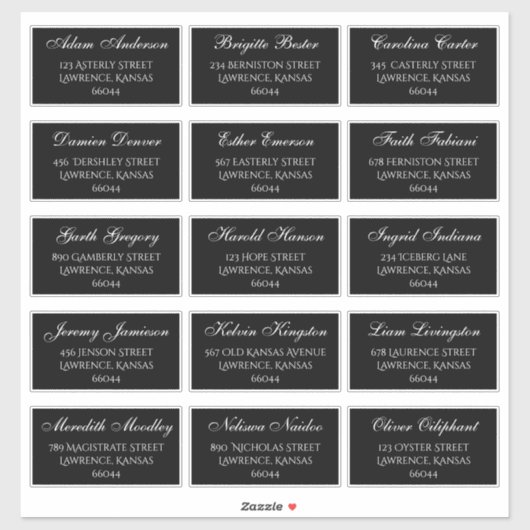 Elegant Black Wedding Gast Individuelle Adressen Aufkleber (Blatt)