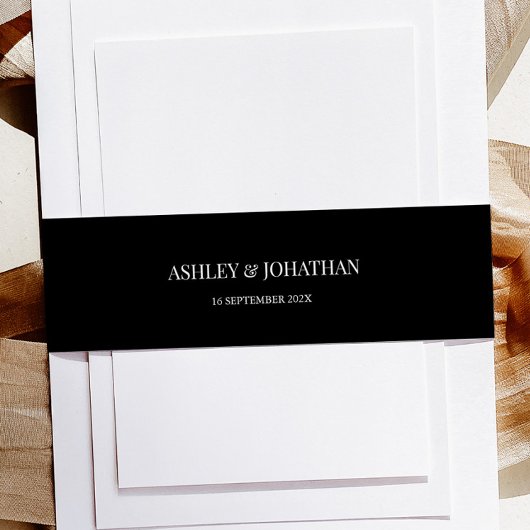 Elegant Black Wedding Invitation Belly Band