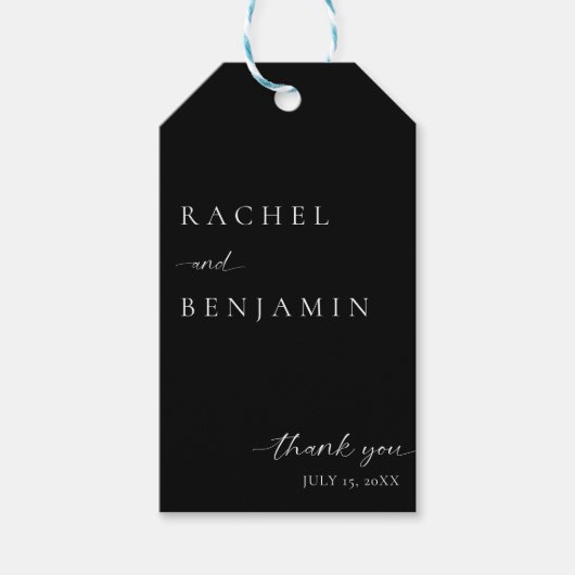 Elegant Black Wedding Minimalistisches Script Viel Geschenkanhänger (Vorderseite)