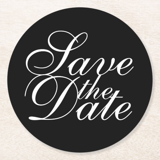 Elegant Black Wedding Save the Date Runder Pappuntersetzer (Vorderseite)