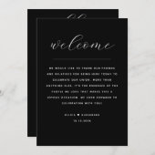 Elegant Black Wedding Weekend Timeline & Welcome Einladung (Vorne/Hinten)