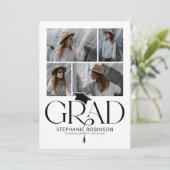 Elegant Black & White 4 Photo Graduation Party Einladung (Stehend Vorderseite)