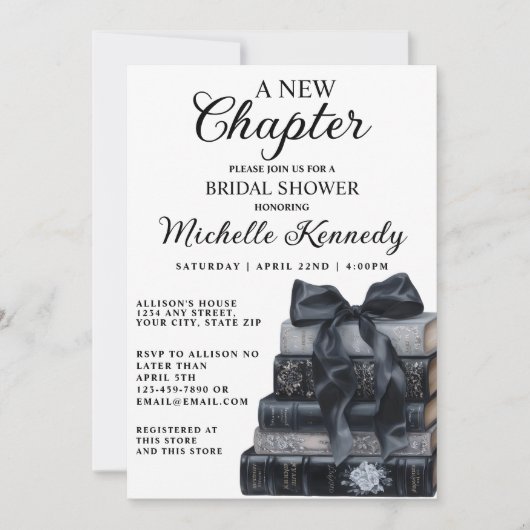 Elegant Black & White A New Chapter Bridal Shower Einladung (Vorderseite)