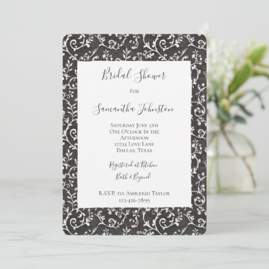 Elegant Black White Abstract Bridal Shower Einladung (Stehend Vorderseite)