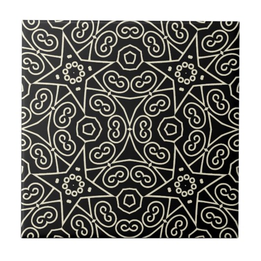 Elegant Black & White Abstract Geometric Pattern Fliese (Vorderseite)
