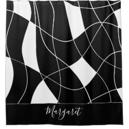 Elegant black &white abstract monogram name duschvorhang