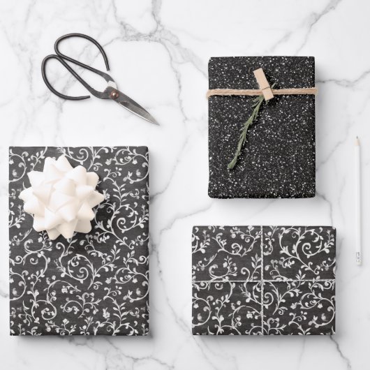 Elegant Black White Abstract Wedding Geschenkpapier Set (Vorderseite)