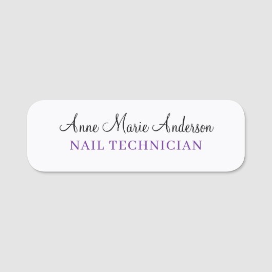 Elegant Black White and Purple Professional Name Namensschild (Vorderseite)