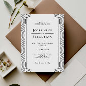 Elegant Black & White Art Deco Minimalist Wedding Einladung