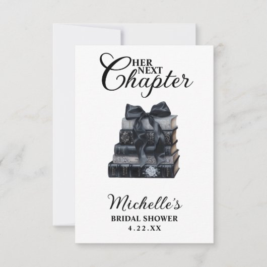 Elegant Black & White Book Themed Bridal Shower Dankeskarte (Vorderseite)