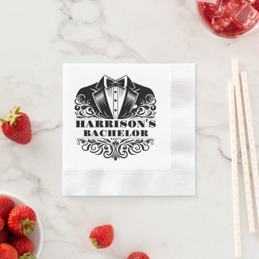 Elegant Black & White Bowtie Tuxedo Filigree Serviette (Beispiel)