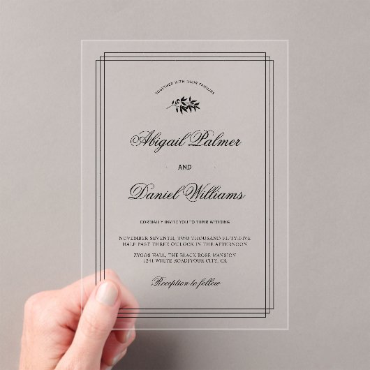 Elegant black, white branch and border wedding acryleinladungen (Insitu (Handheld))