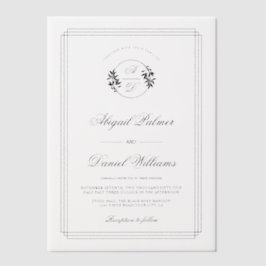 Elegant black, white branch and initials wedding pergament einladungen