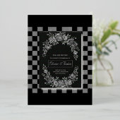 Elegant Black & White Cascading Floral Wedding Folieneinladung (Stehend vorne)