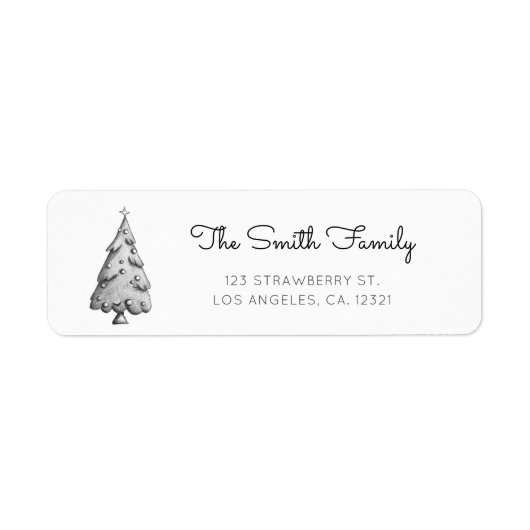 Elegant Black White Christmas Tree Return Address (Vorne)
