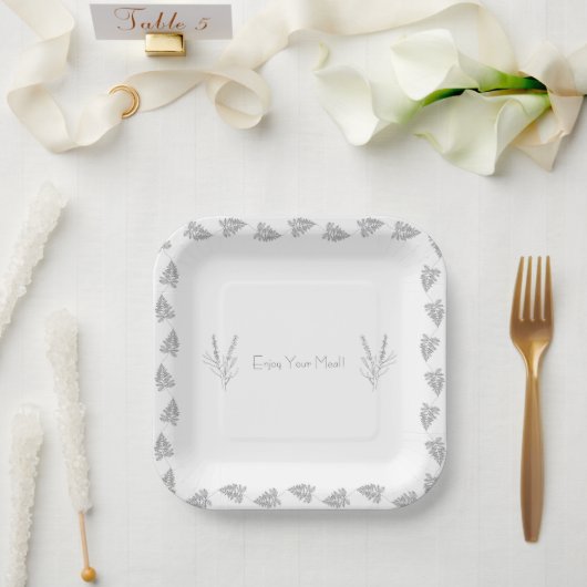 Elegant Black & White Classic Botanical Line Plate Pappteller (Hochzeit)