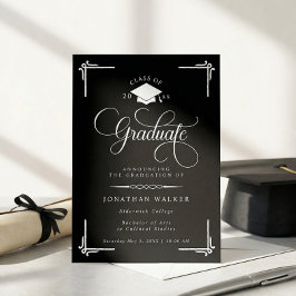 Elegant Black White College Graduation  Ankündigung