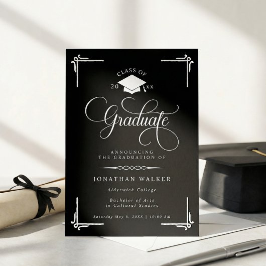 Elegant Black White College Graduation  Ankündigung