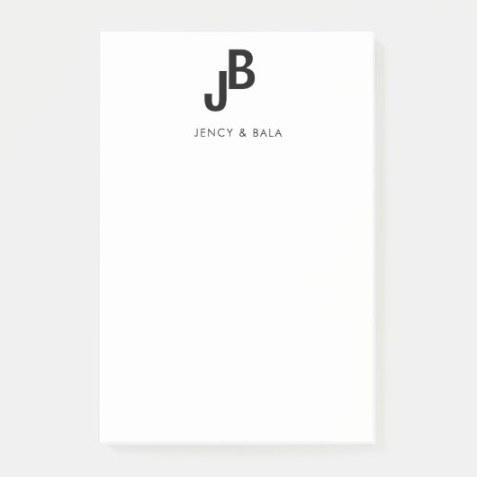 Elegant Black White Couple Monogram Post-it Klebezettel (Vorderseite)