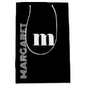 Elegant black &white custom initial name  mittlere geschenktüte (Vorderseite)