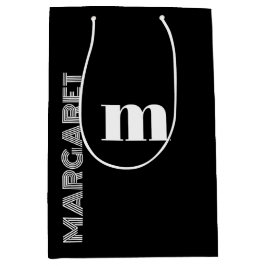 Elegant black &white custom initial name  mittlere geschenktüte