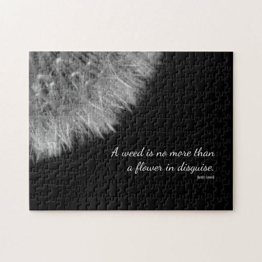 Elegant Black & White Dandelion Flower und Quote Puzzle (Horizontal)
