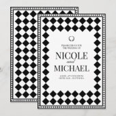 Elegant Black &White Diamond Pattern Wedding Einladung (Vorne/Hinten)