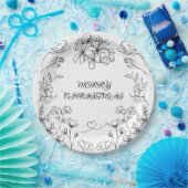 Elegant Black White Floral Christmas Plate Pappteller (Party)