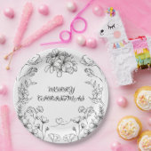 Elegant Black White Floral Christmas Plate Pappteller (Party)