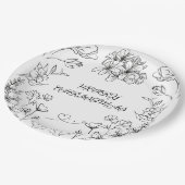 Elegant Black White Floral Christmas Plate Pappteller (Schrägansicht)