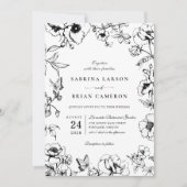 Elegant Black White Floral Garden QR Code Wedding Einladung (Vorderseite)