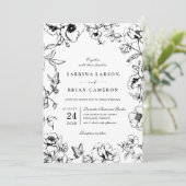 Elegant Black White Floral Garden QR Code Wedding Einladung (Stehend Vorderseite)