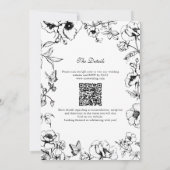 Elegant Black White Floral Garden QR Code Wedding Einladung (Rückseite)