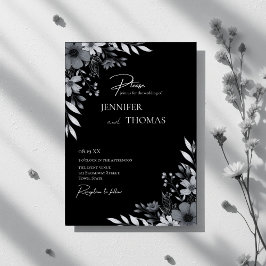 Elegant Black & White Floral Hand-Drawn Wedding Einladung