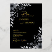 Elegant Black & White Floral Hand-Drawn Wedding Folieneinladung (Vorderseite)